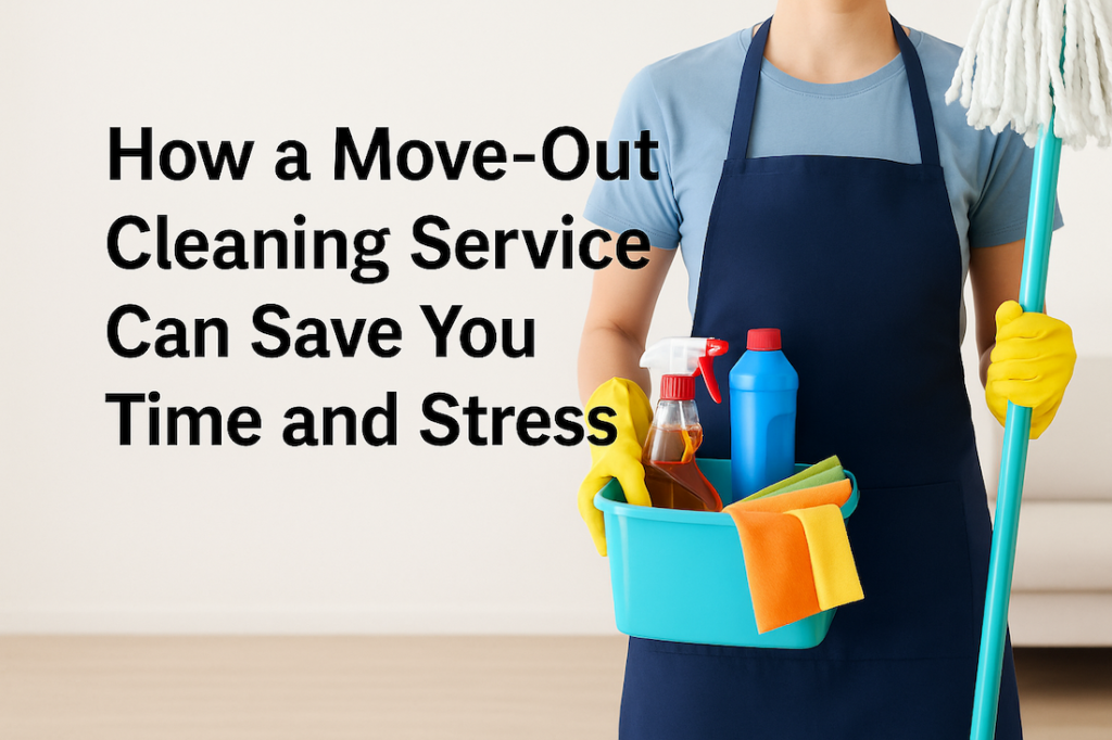 cleaning staff holding cleaning supplies